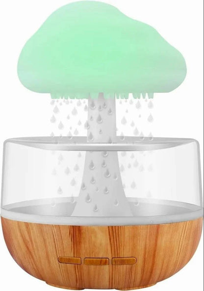HaloRain cloud rain humidifier with raindrops falling into the clear tank