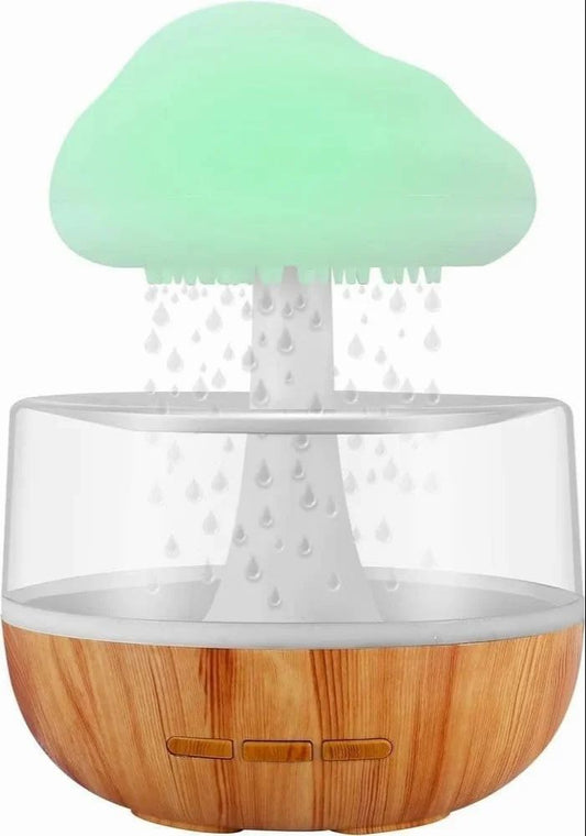 HaloRain cloud rain humidifier with raindrops falling into the clear tank