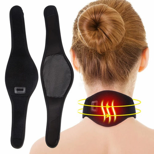 HaloNest USB neck wrap in black, shown flat and worn around the neck
