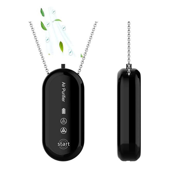 HaloAir wearable air purifier necklace, front and side
