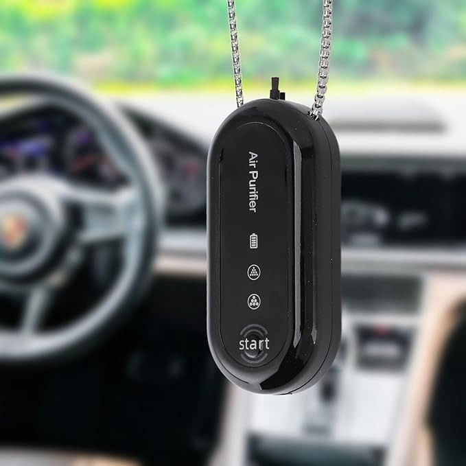 HaloAir air purifier hanging in a car
