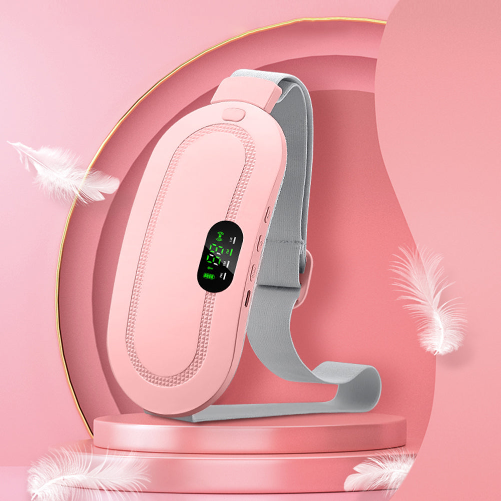 HaloCalm rechargeable heating belt standing upright with adjustable strap