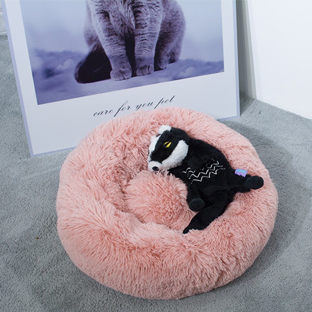 HaloNest Calming Donut Dog Bed – Shag Faux Fur, Anti-Slip Base