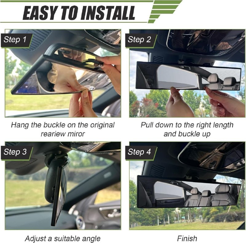 4 easy install steps for the HaloView clip-on wide angle rear view mirror
