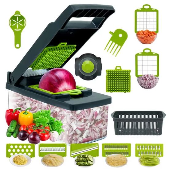 HaloChop 12-in-1 Vegetable Chopper with Drain Basket & Container