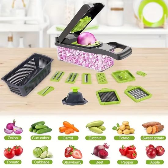 HaloChop 12-in-1 Vegetable Chopper with Drain Basket & Container
