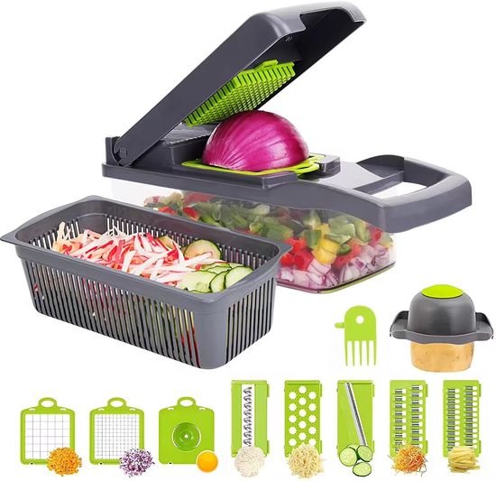 HaloChop 12-in-1 Vegetable Chopper with Drain Basket & Container