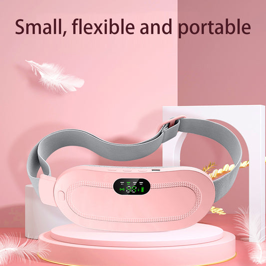HaloCalm cordless period heating belt in pink with LED display and grey strap