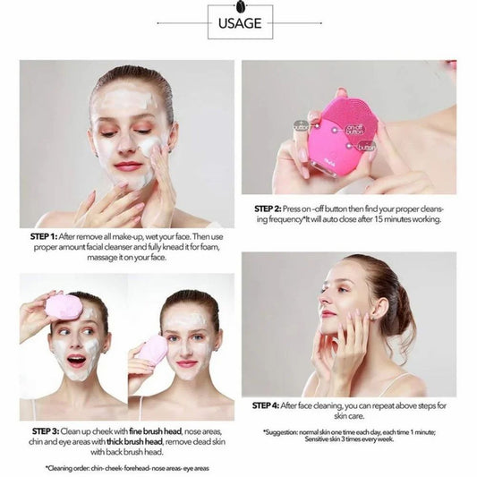 Sonic silicone cleansing brush - 4-step usage guide