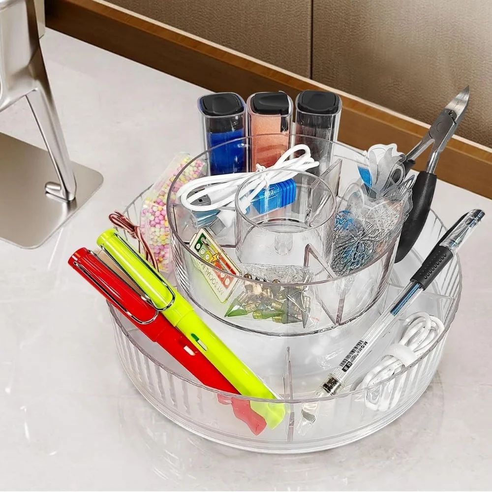 Transparent 360 rotating organizer with compartments