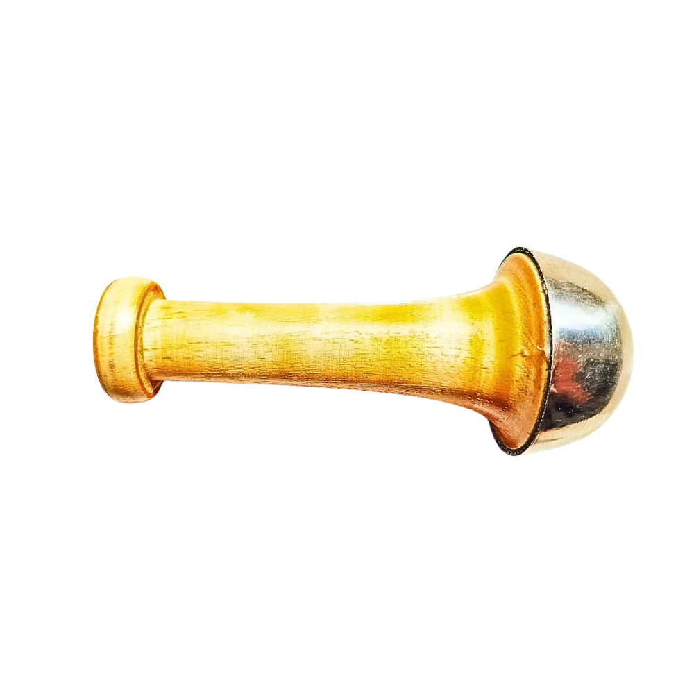 HaloBronze kansa wand lying flat, showing the dome and handle profile