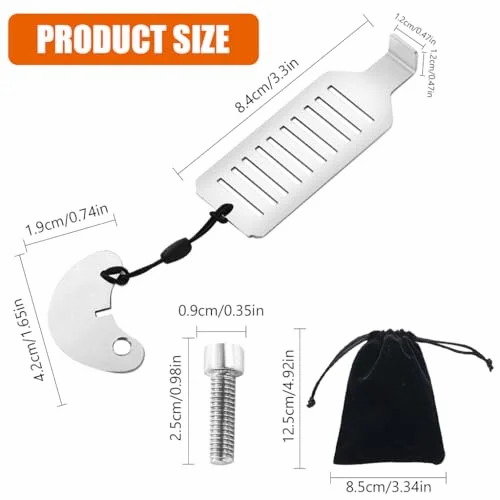 HaloLock portable door lock dimensions: plate 8.4 x 1.9 cm, lock body 4.2 cm, pouch 12.5 x 8.5 cm