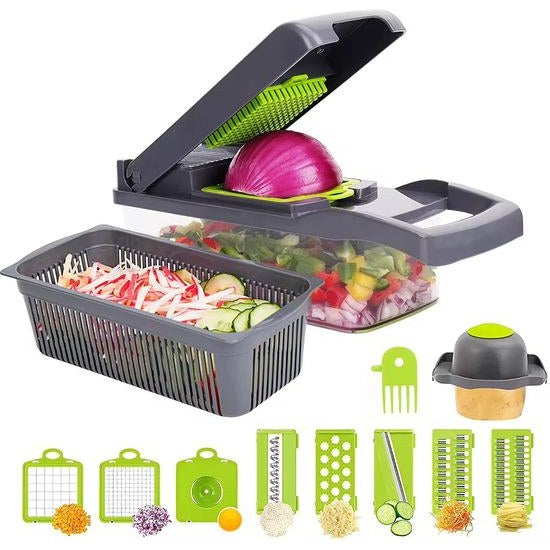 HaloChop 12-in-1 Vegetable Chopper with Drain Basket & Container